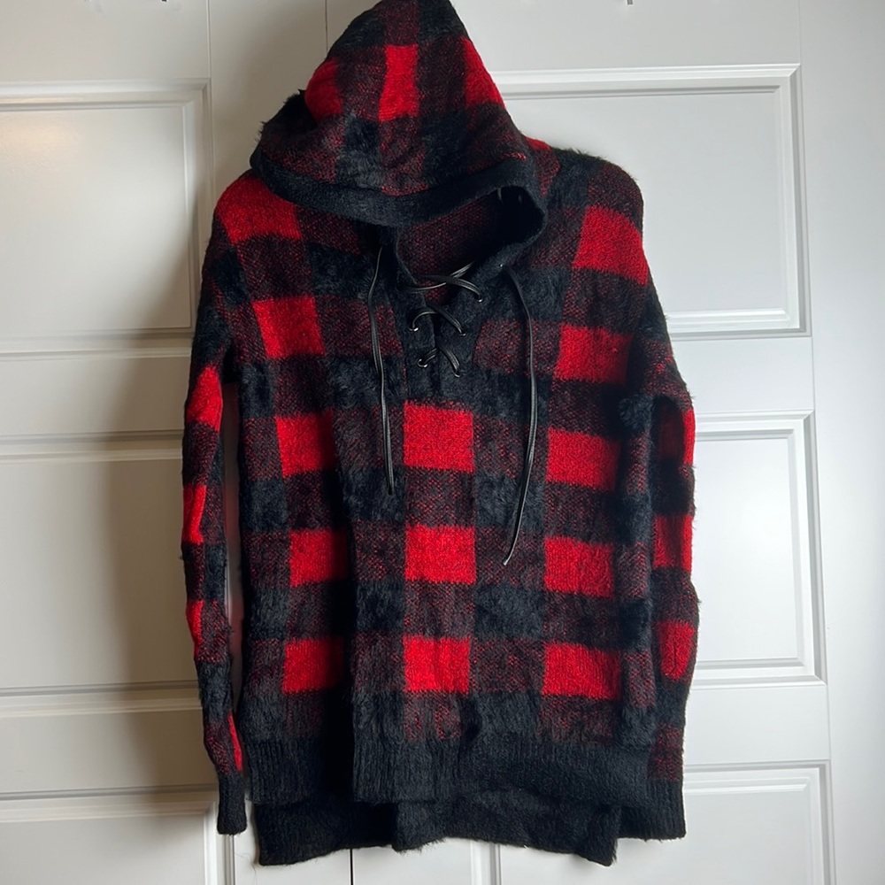 Women hooded plaid sweater size XS